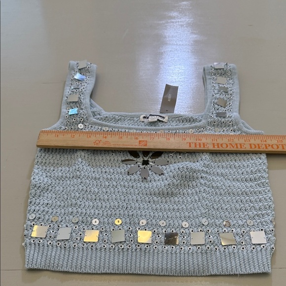 J.Crew Mirror Embellished Sweater Tank XS Beaded Sequin Knit Top Blue - Picture 5 of 10